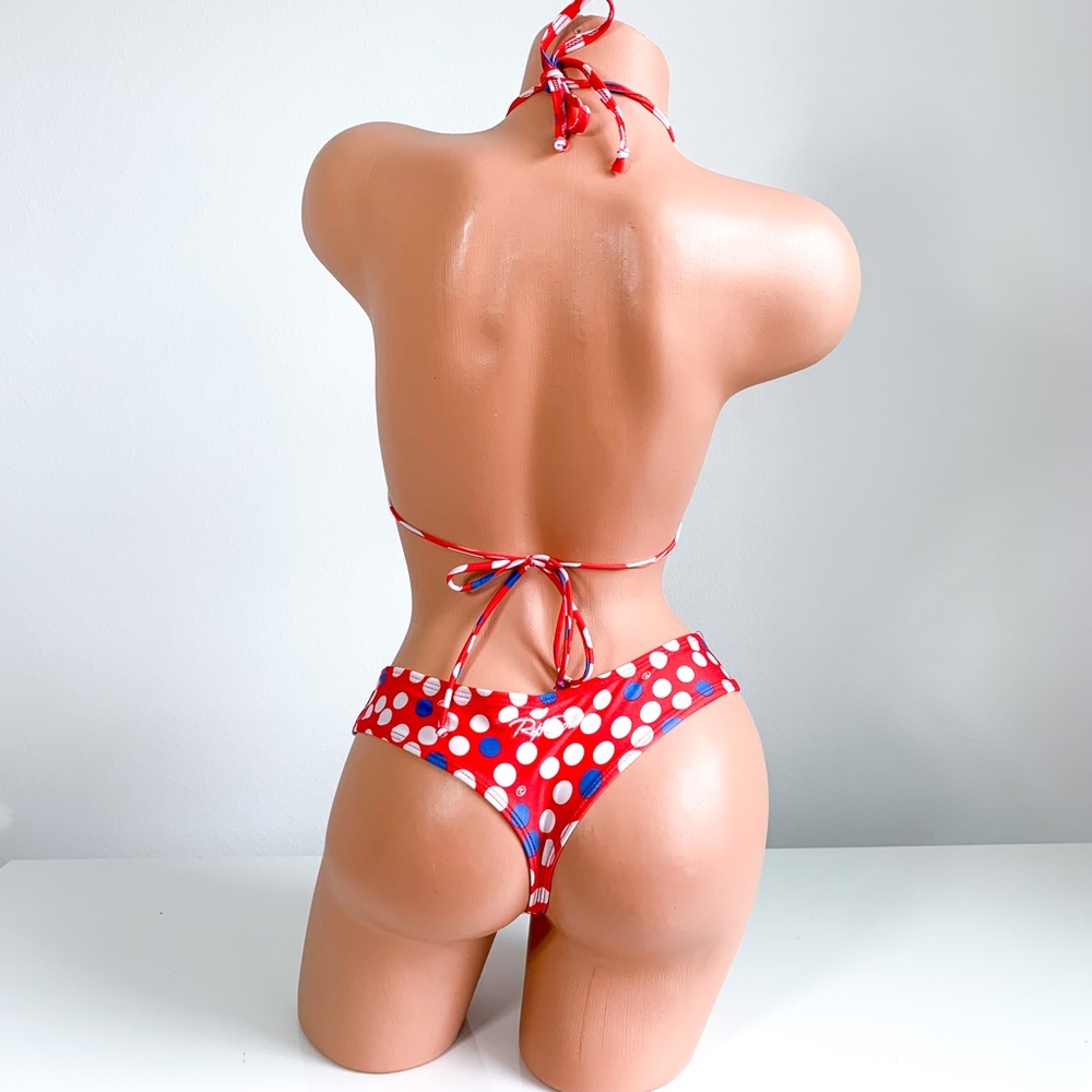 Rip Curl Red Polka Dot Triangle Bikini Set Small - image 7